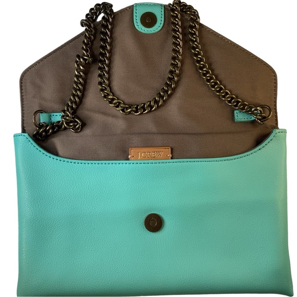 J. Crew Leather Tiffany Blue Envelope Clutch Handbag Purse - Picture 6 of 16